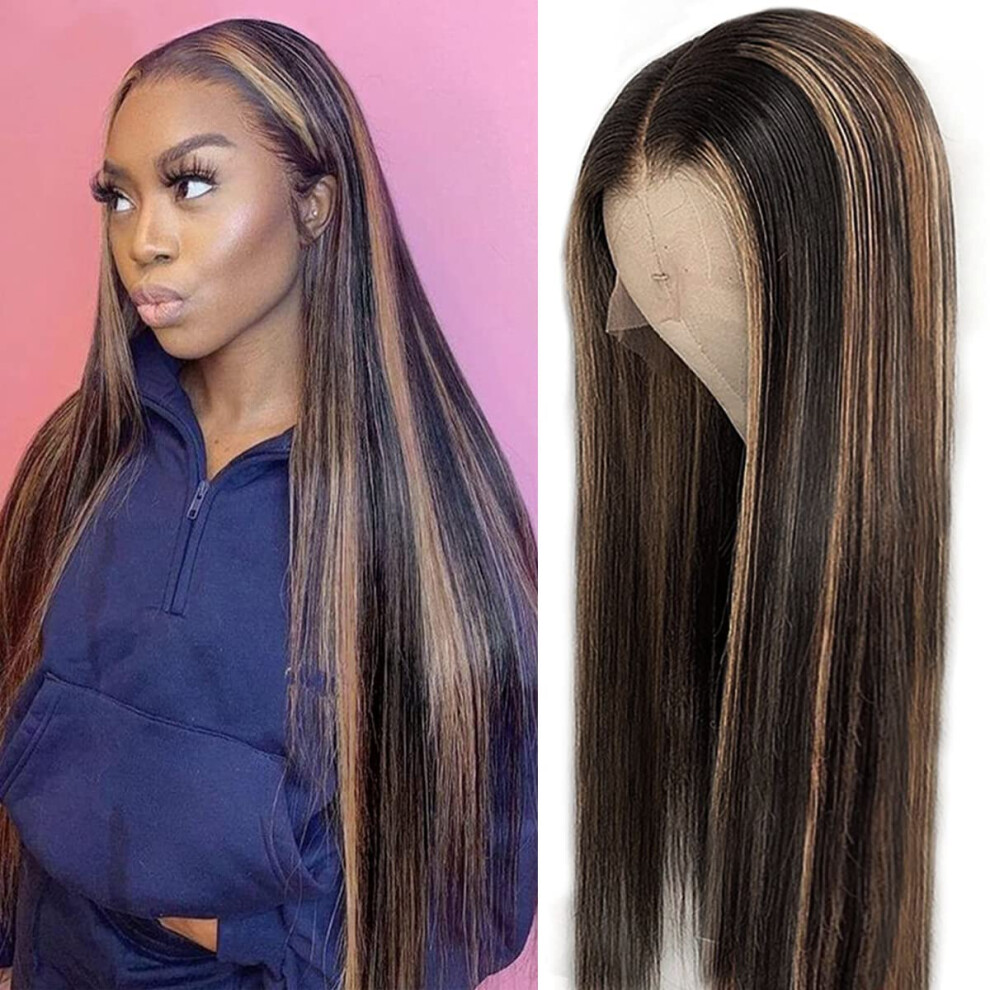 Unisex Ombre Blonde Lace Front Wig Human Hair 22 Inch Glueless Pre Plucked 150% Density Natural Hairline
