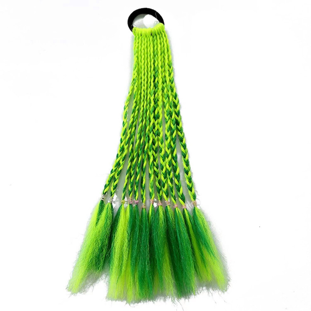Braided Ponytail Hair Extension Dark Green and Light Green Synthetic Hairpiece for Party Cosplay Girls