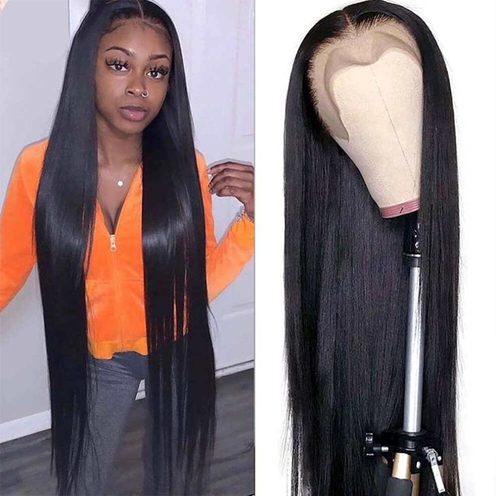 Unisex Straight Lace Front Wig Human Hair 13X4 Preplucked Brazilian Virgin Long Silky Natural Hairline