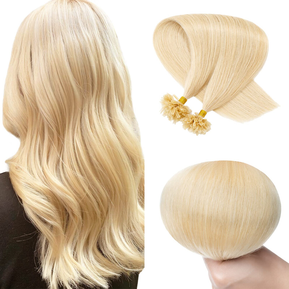 Unisex U Tip Hair Extensions 16 Inch Bleach Blonde Remy Human Hair Silky Straight Keratin Fusion 100 Strands
