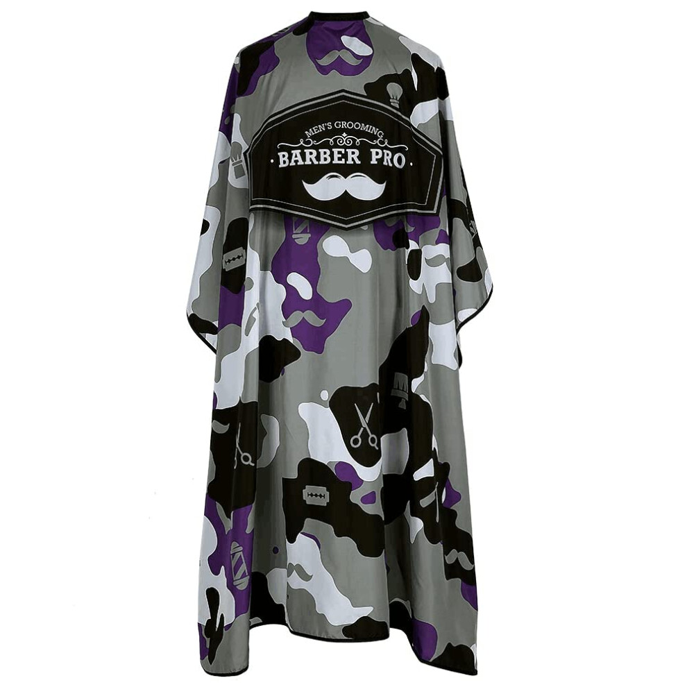 Purple Barber Cape Waterproof Polyester With Adjustable Snap Closure Antistatic Hairdressing Cape Camouflage 57X64 Inches