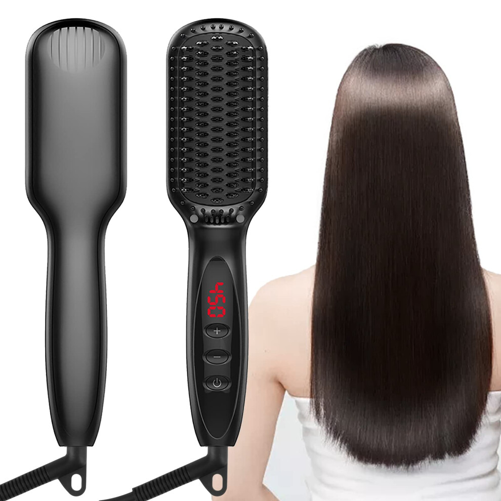 Ionic Hair Straightening Brush with AntiScald Ceramic Teeth, Auto Temperature Lock and Frizz Control