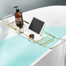 Bathtub Caddy Tray Stainless Steel Expandable Bath Tub Rack with NonSlip Grips Fits Most Tubs Gold Set of 2