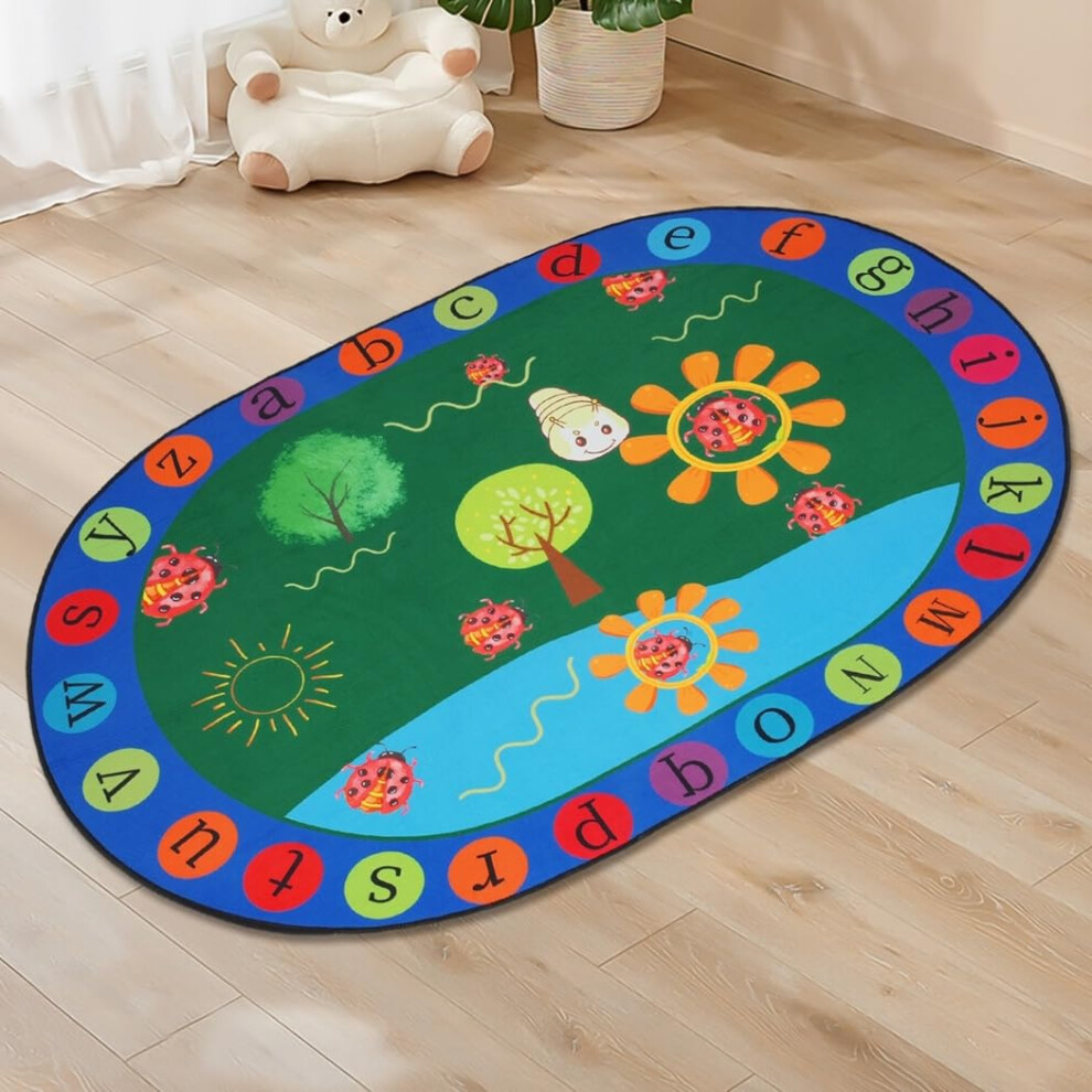 Kids Play Mat ABC Learning Rug, Soft Velvet NonSlip Educational Carpet for Playroom, 47x31in