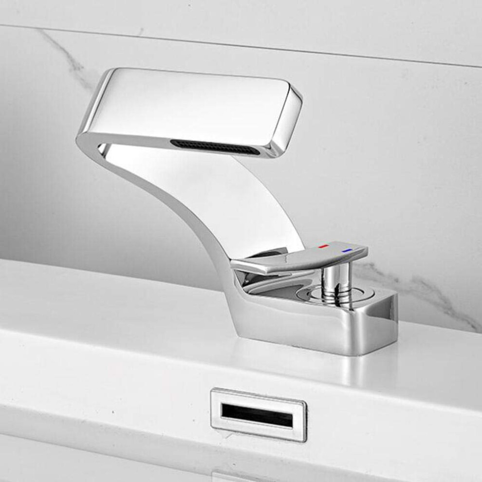Waterfall Bathroom Sink Faucet With Hot And Cold Mixer Tap Brass Basin Fixture Black White 9044945362077