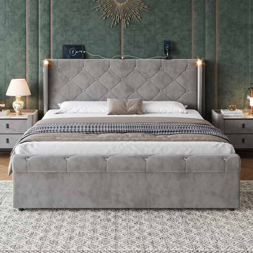 4ft6 Double Upholstered Bed Frame with Hydraulic 1