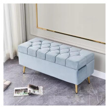 Velvet Storage Ottoman Bench with Gold Base, Flip End of Bed Seat for Bedroom Entryway (Blue, 120CM)