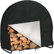 Waterproof Firewood Rack Cover Outdoor Heavy Duty 210D Oxford Fabric Black Round 101x61x104cm