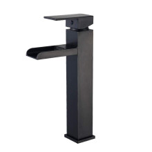 Tall Basin Mixer Tap Black Waterfall Bathroom Sink Faucet Single Hole Brass Hot Cold