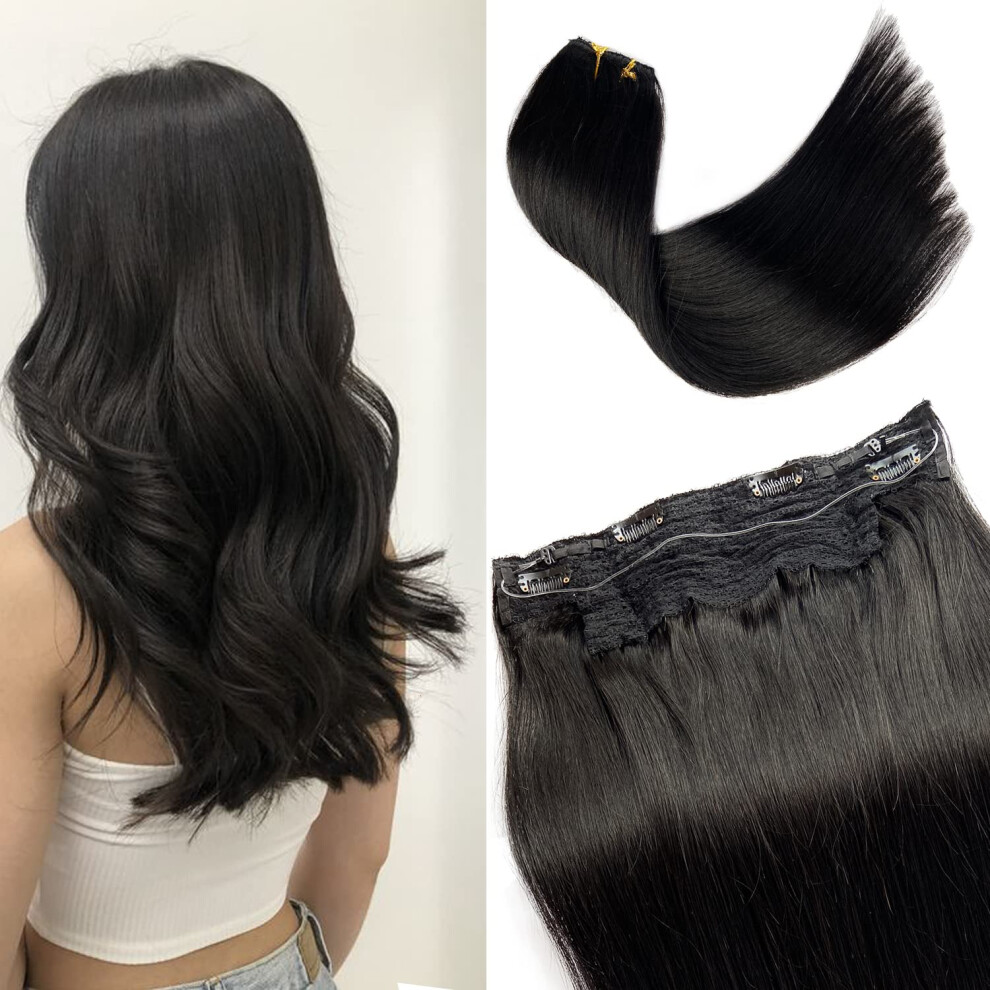 Unisex Black Halo Hair Extensions Invisible Wire 20 Inch Real Human Hair For Instant Volume Natural