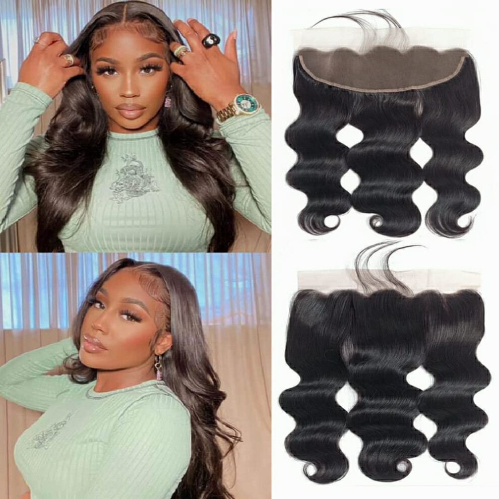 Unisex Hd Lace Frontal 13X4 Brazilian Virgin Human Hair Body Wave Pre Plucked With Baby Hair 18Inch