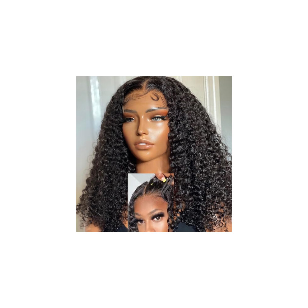 Unisex Black Hd Lace Front Wig 13X4 Hd Transparent Glueless Pre Plucked Human Hair Kinky Curly 20 Inch