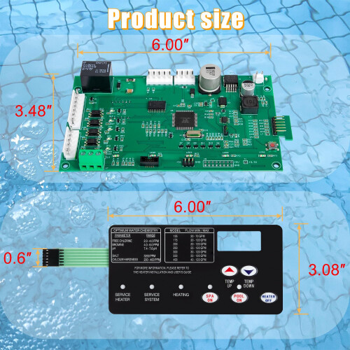 Pool Heater Control Board with Switch Membrane Pad for Pentair MasterTemp 200 250 300 400 HD StaRite MaxETherm 1