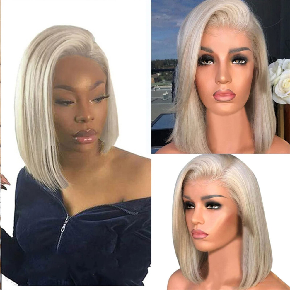 Blonde Bob Wig for Women Shoulder Length Straight Heat Resistant Gold Synthetic Fiber Side Part