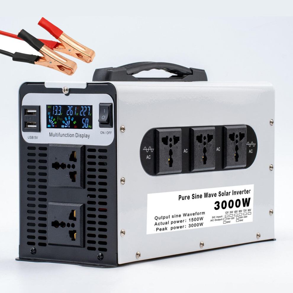3000W Pure Sine Wave Power Inverter 12V 24V 48V To 110V 220V Dc To Ac Converter For Rv Solar Offgrid With Lcd Display And Usb 9164114157812