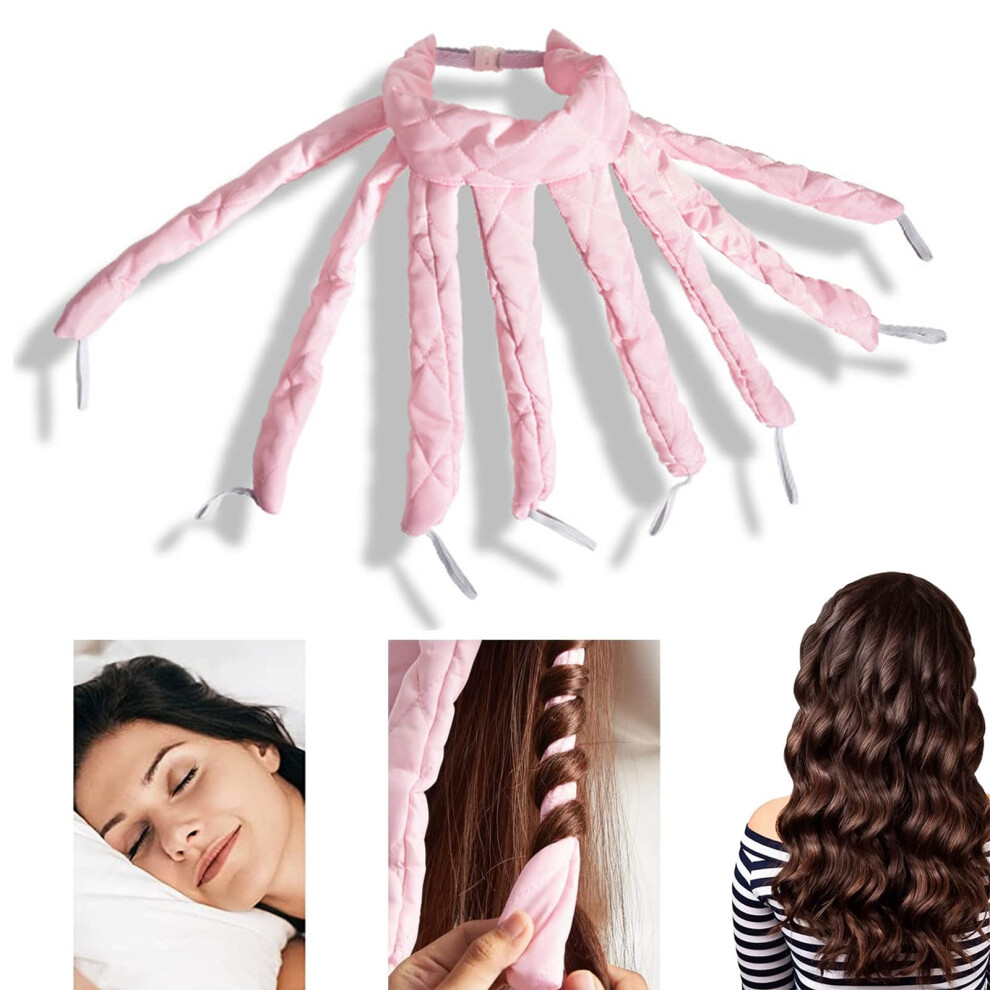 Pink Heatless Hair Curlers Satin Ribbon No Heat Curling Headband For Overnight Curls Long Waves