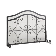Wrought Iron Fireplace Screen Matte Black European Style Decorative Safety Guard for Home