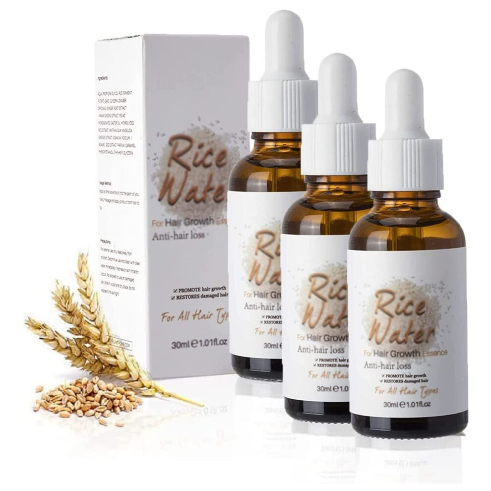 Fermented Rice Water Hair Serum with Biotin for Fast Hair Growth, Deep Nourishing Damage Protection, 3PCS