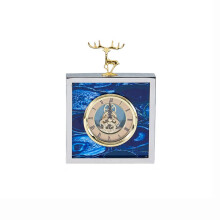Luxury Deer Head Mantel Clock with Modern Metal Agate Design, Decorative Desk Clock for Living Room