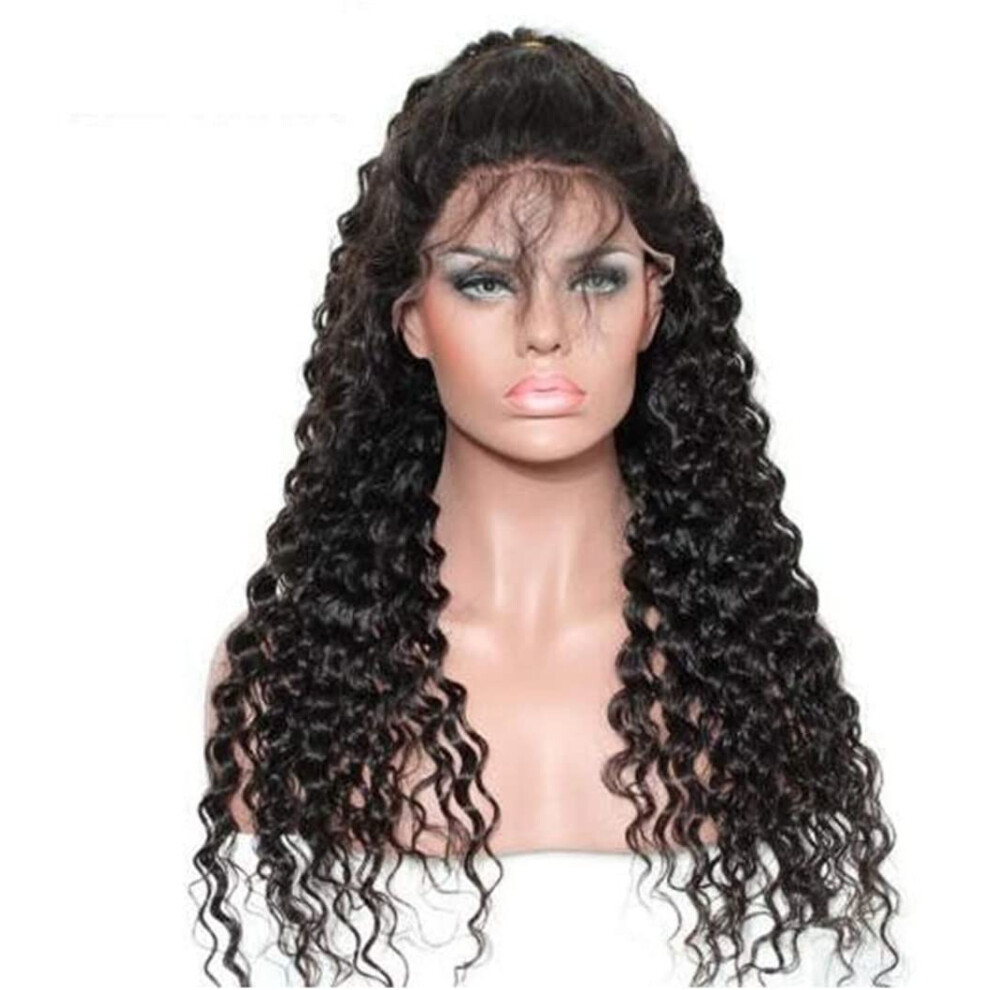 Lace Front Deep Wave Wig 150 Density Synthetic with Baby Hair Heat Resistant Natural Look 16 Inch