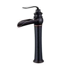 Tall Basin Mixer Tap Waterfall Bathroom Faucet Brass Single Hole Hot Cold for Above Counter Sink White