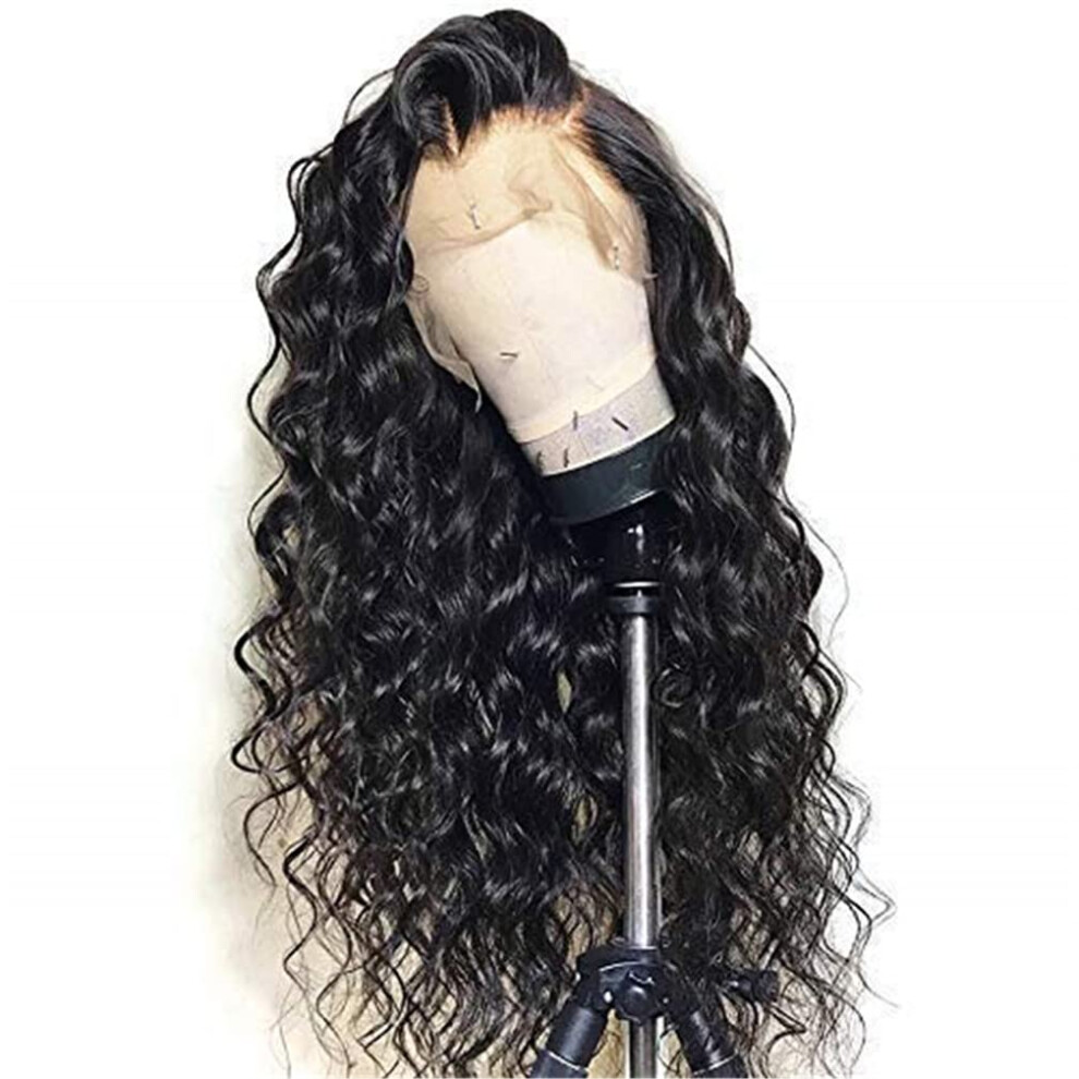 Unisex 26 Inch Synthetic Lace Front Wig With Baby Hair, Long Wavy Heat Resistant 150% Density Natural Hairline