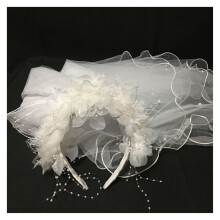 Bridal Headband Veil with Floral Pearl Layers and Lightweight Tulle for Wedding