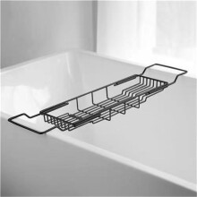 Black Metal Bathtub Tray with Compartments, Modern Bathroom Organizer, 30x10x5cm Solid Construction