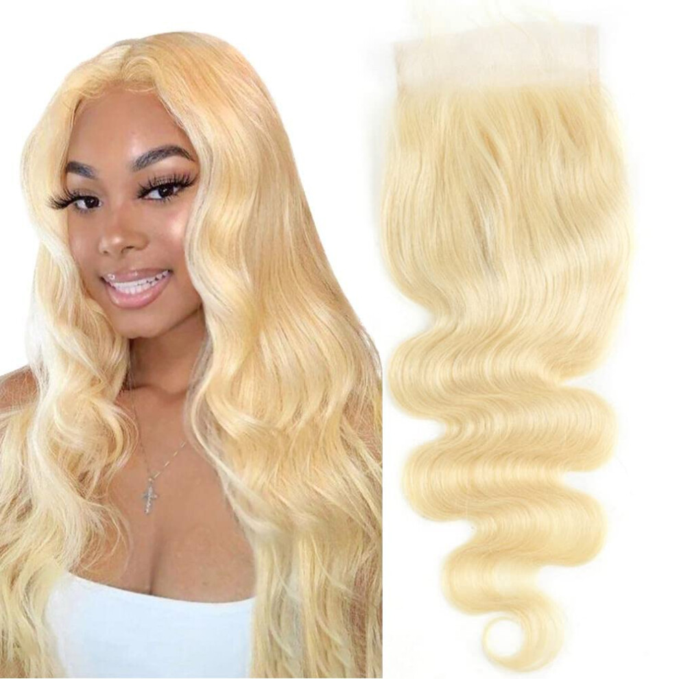 613 Lace Closure 16 Inch Blonde Human Hair 4x4 Body Wave Pre Plucked Natural Hairline