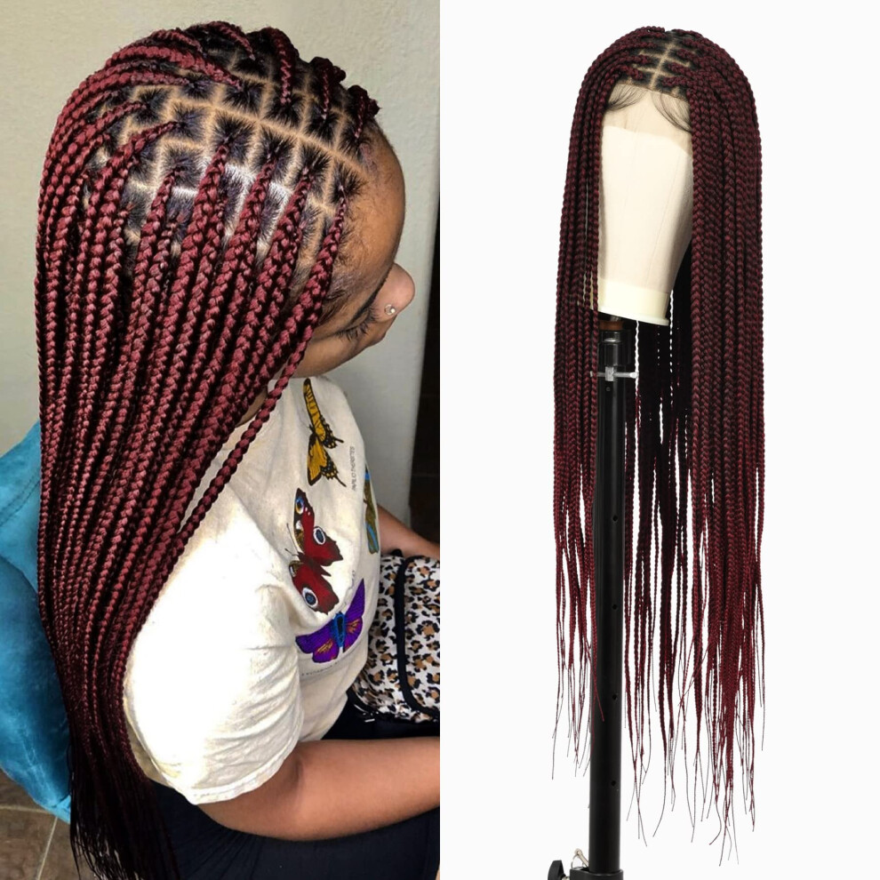 36 Inch Knotless Box Braided Wig Lace Front with Baby Hair Natural Hairline for Black Women