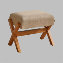 Ottoman Footstool with Sturdy Wooden Frame and Breathable Linen Cushion for Living Room Bedroom Beige