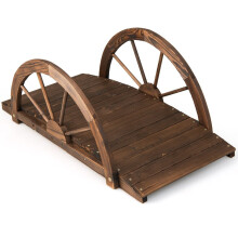 Wooden garden bridge pond bridge with double half-wheel railing 101 x 48.5 x 38 cm