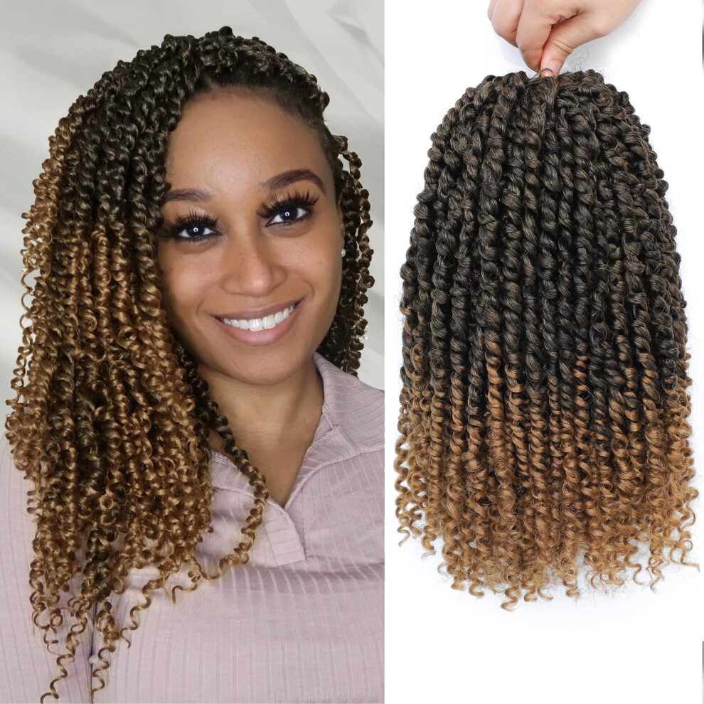 Unisex Passion Twist Hair 8 Pack 12 Inch Prelooped Crochet Braids, Soft Tangle Ombre Extensions T30 T27