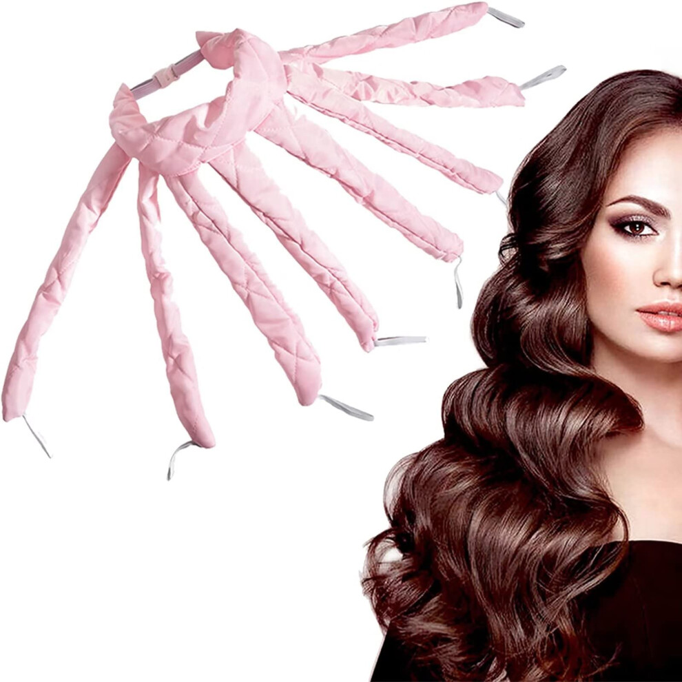 Pink Heatless Hair Curler Set Satin No Heat Curling Headband For Overnight Curls Frizz