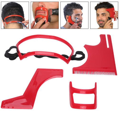 Beard Shaping Tool Kit for Men, Red Plastic Beard Template Set for Precise Shaping and Symmetry Alignment