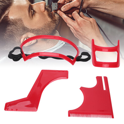 Beard Shaping Tool Kit for Men, Red Plastic Beard Template Set for Precise Shaping and Symmetry Alignment 2