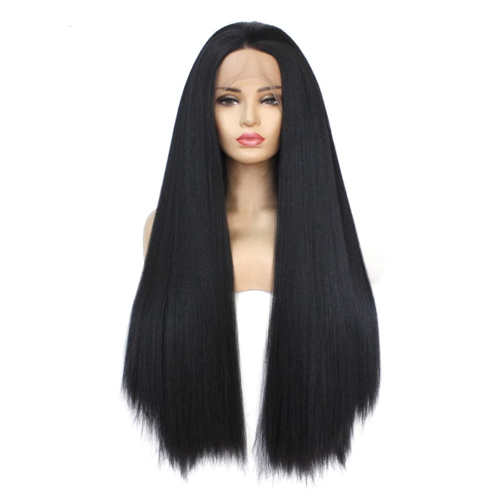 Synthetic Lace Front Wig 20 Inch Heat Resistant Black Wig for Women, 150 Density Natural Look Fiber