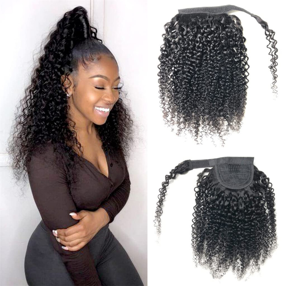 Unisex Black 24 Inch Human Hair Ponytail Extension Natural #1B Remy Body Wave For Women 100G