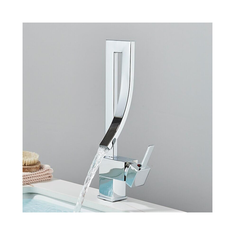 Matte Black Brass Bathroom Basin Faucet Waterfall Mixer Tap Deck Mounted Hot Cold 9044945366198