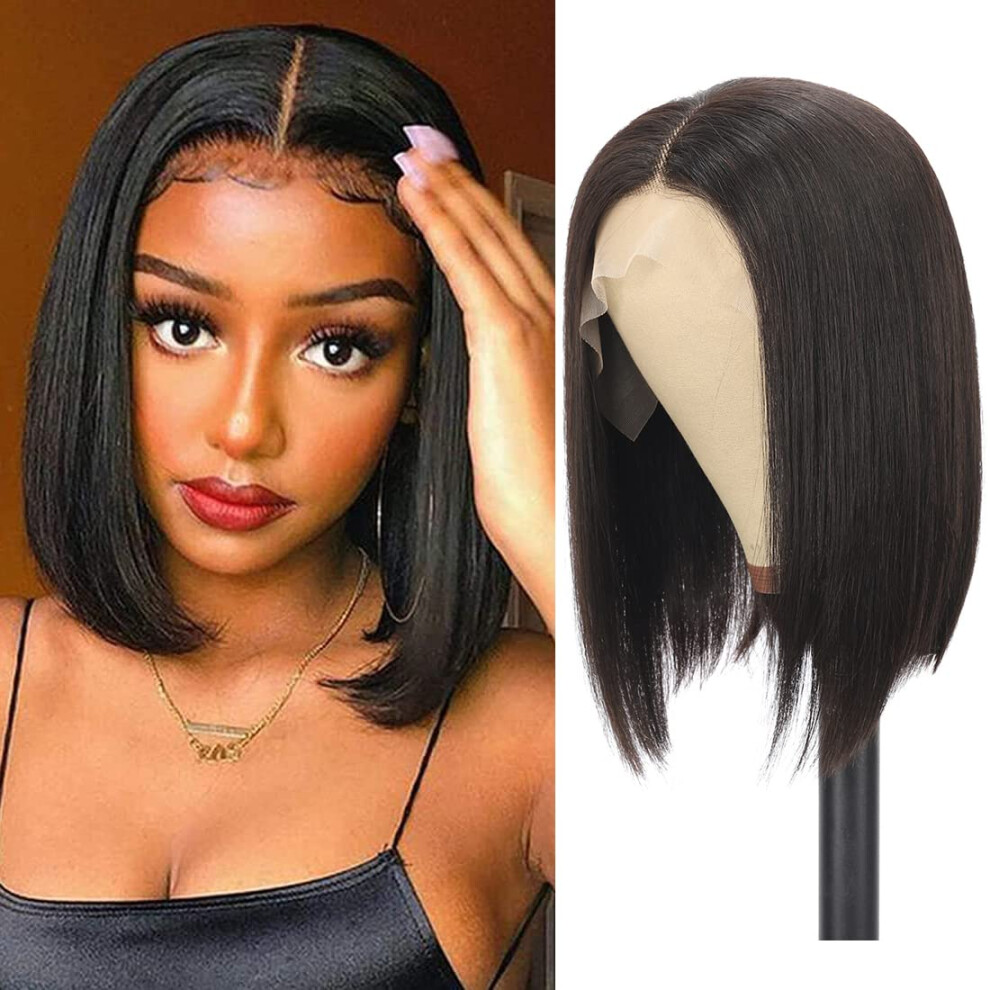 10 Inch Bob Wig Human Hair 13x4 HD Lace Front, Preplucked Natural Hairline, 150% Density