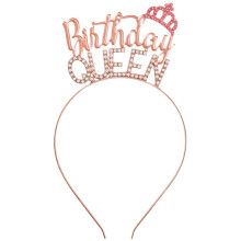 Rose Gold Birthday Crown with Sparkling Rhinestones for Women and Girls Adjustable Fit