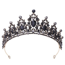 Black Crystal Princess Tiara for Women, Vintage Bridal Wedding Crown, Sparkling Alloy Design