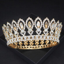 Crystal Bridal Tiara for Women with Secure Comb, Baroque Wedding Crown for Bride Gold Yellow AB