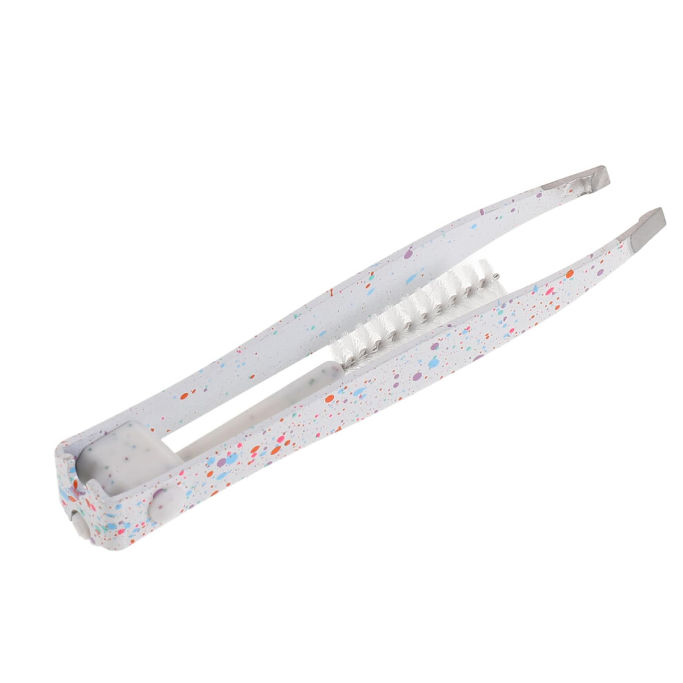 2 in 1 Eyebrow Tweezers with Foldable Brush and Eyelash Applicator Beauty Tool White