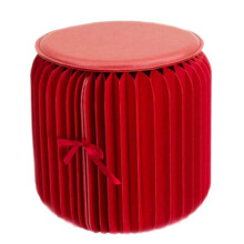 Waterproof Folding Ottoman Footstool Round Heavy Duty Pouf for Living Room Coffee Table Red