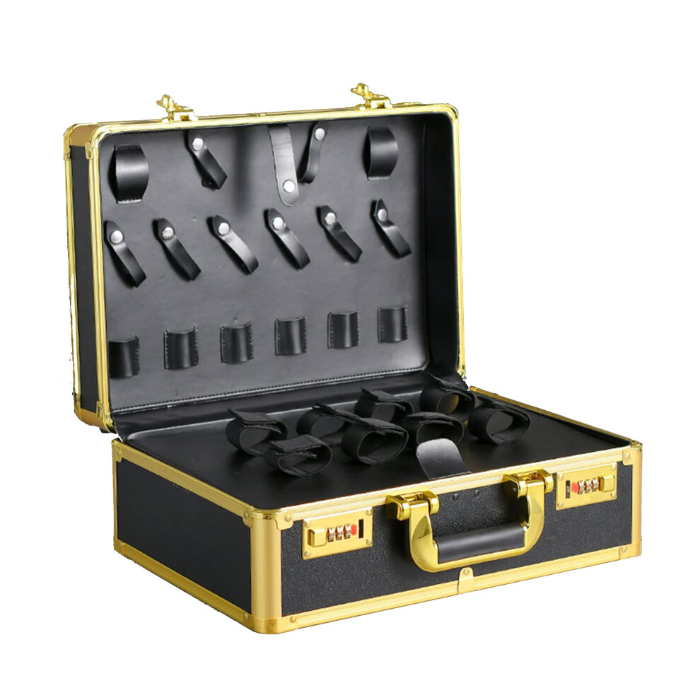 Barber Tool Case With Handle Gold MultiâCompartment Travel Organizer Box For Salon Stylists 9099447073525