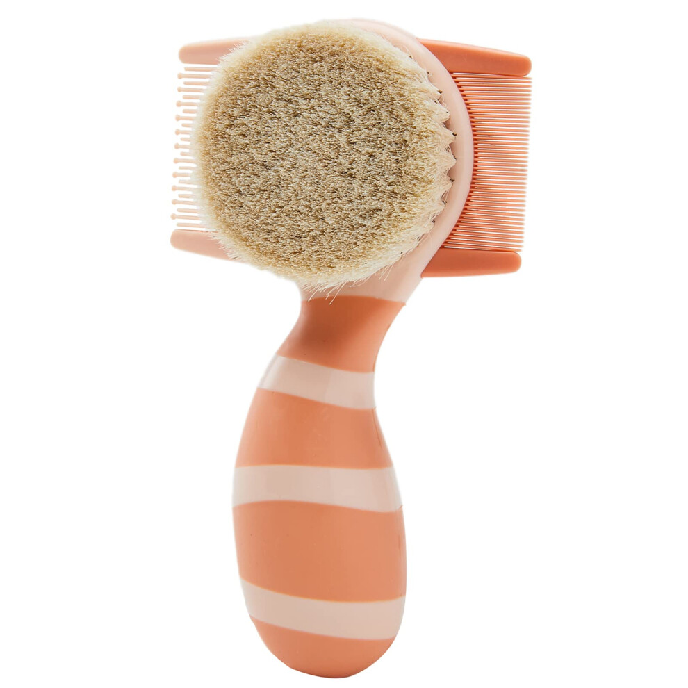 Baby Hair Brush And Comb Set For Newborns And Toddlers, Soft Goat Hair Bristles, Cradle Cap Care, Orange