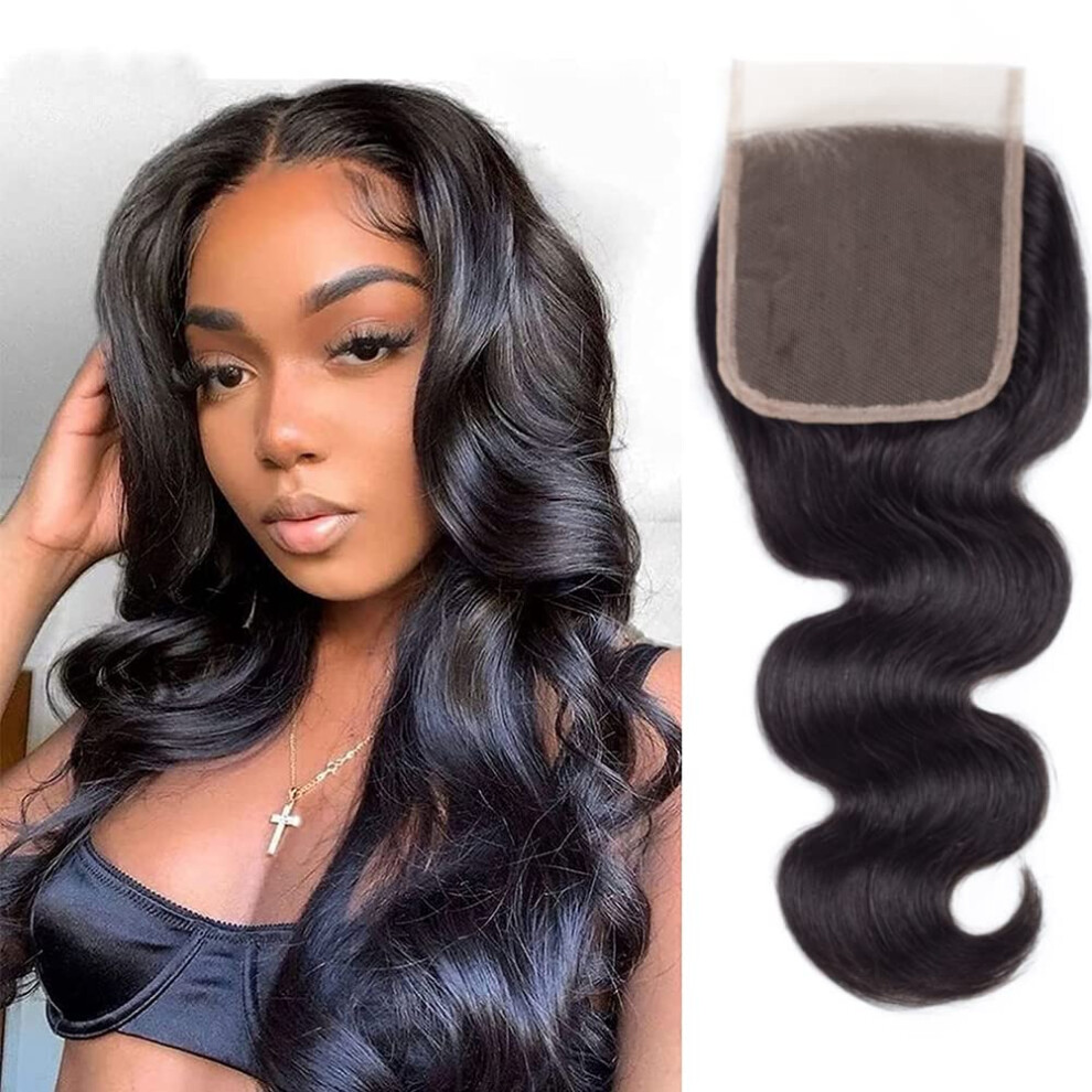 Unisex Brazilian Body Wave Closure 4X4 Human Hair Lace Closure 10A Virgin Unprocessed Remy With Natural Hairline 12Inch