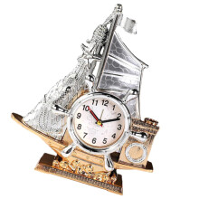 Nautical Desk Clock with Retro Sailboat Design Silent Analog Display Decorative Alarm for Home Office