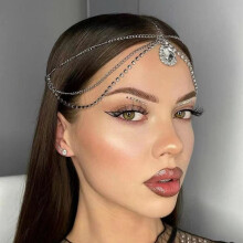 Silver Bridal Head Chain Jewelry Vintage Rhinestone Wedding Headpiece for Women with Adjustable Clasp